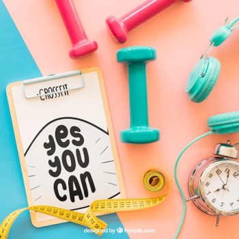 Fitness mockup with clipboard and barbells Fitness mockup with clipboard and barbells