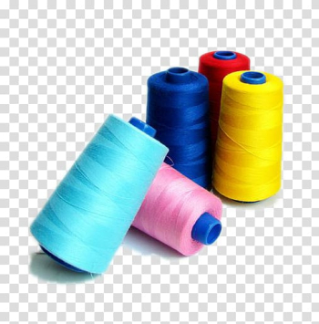 Five assorted-color thread spools, Yarn Sewing Polyester, Color nylon line diagram transparent background PNG clipart