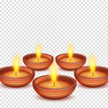 Five brown lighted votive candle illustration, Candle Light Flame, Lotus Lantern Festival transparent background PNG clipart