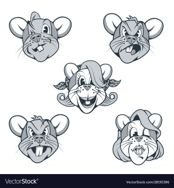 five rat characters in cartoon style