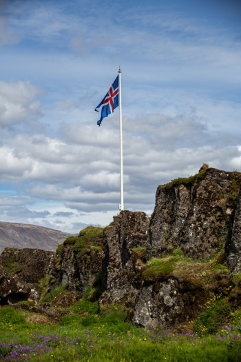 Flag Of Iceland On A Mountain Flag Of Iceland On A Mountain