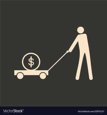 Flat black white man and dollar in cart vector image Flat black white man and dollar in cart vector image