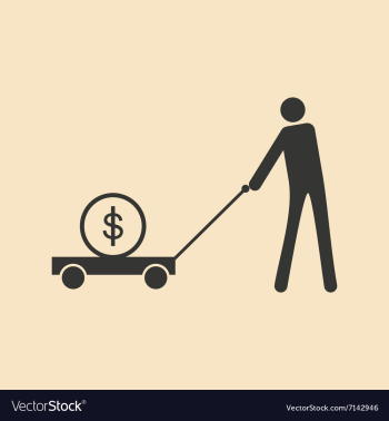 Flat black white man and dollar in cart vector image Flat black white man and dollar in cart vector image