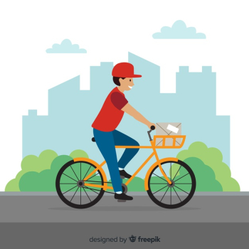 Flat delivery boy on bike background Free Vector Flat delivery boy on bike background Free Vector