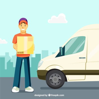 Flat delivery man and truck