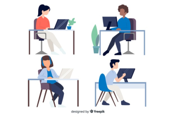 Flat design characters office workers sitting Free Vector Flat design characters office workers sitting Free Vector