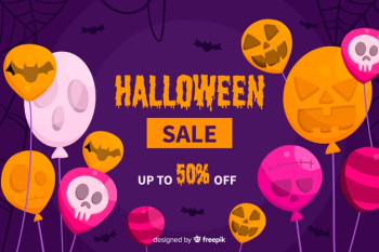 Flat design of halloween sale background with balloons Free Vector Flat design of halloween sale background with balloons Free Vector