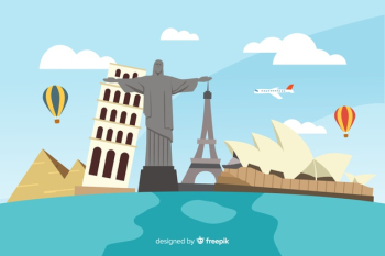 Flat design tourism day with landmarks Free Vector