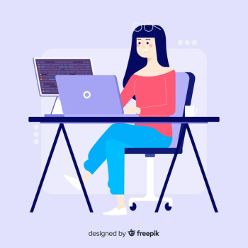 Flat design young girl programmer working Free Vector Flat design young girl programmer working Free Vector