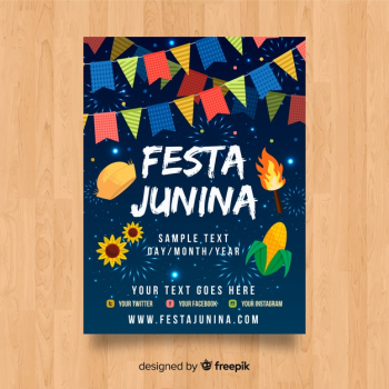 Flat festa junina poster template Free Vector