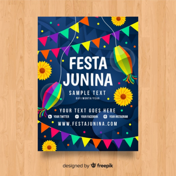 Flat festa junina poster template Free Vector