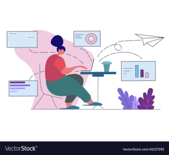 flat girl with computer flat girl with computer