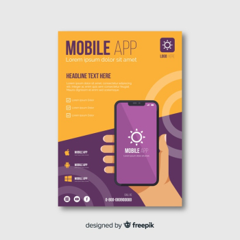 Flat hand mobile app poster