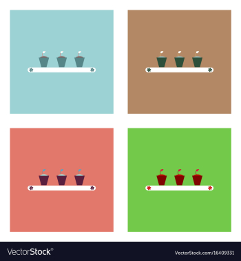 Flat icon design collection flowerpots on shelf vector image Flat icon design collection flowerpots on shelf vector image