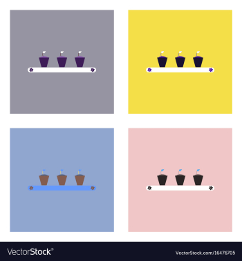 Flat icon design collection flowerpots on shelf vector image Flat icon design collection flowerpots on shelf vector image