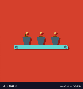 Flat icon design collection flowerpots on shelf vector image Flat icon design collection flowerpots on shelf vector image