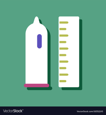 Flat icon design condom and ruler in sticker style vector image