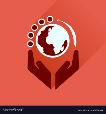 Flat icon with long shadow Earth hands vector image Flat icon with long shadow Earth hands vector image