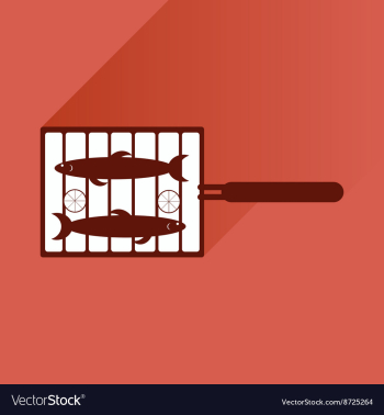 Flat icon with long shadow grilled fish vector image Flat icon with long shadow grilled fish vector image