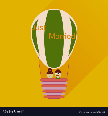 Flat icon with long shadow newlyweds in balloon vector image Flat icon with long shadow newlyweds in balloon vector image