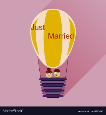 Flat icon with long shadow newlyweds in balloon vector image Flat icon with long shadow newlyweds in balloon vector image