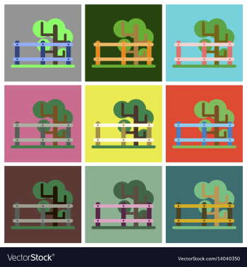 Flat icons set fenced tree vector image Flat icons set fenced tree vector image