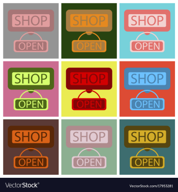 Flat icons set label store opened vector image