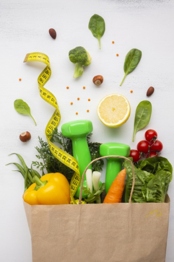 Flat lay of groceries bag Free Photo Flat lay of groceries bag Free Photo