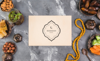 Flat lay ramadan composition with paper card template Free Psd