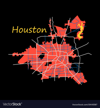 Flat map houston city texas roads vector image Flat map houston city texas roads vector image
