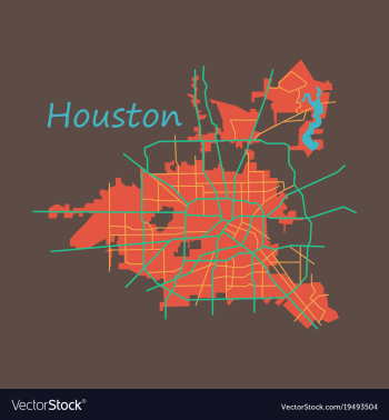 Flat map houston city texas roads vector image Flat map houston city texas roads vector image