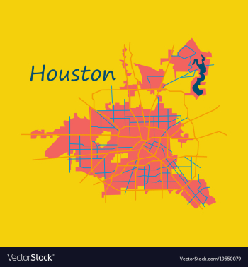 Flat map houston city texas roads vector image Flat map houston city texas roads vector image