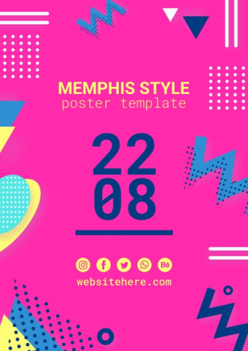 Flat pink memphis style poster Free Psd