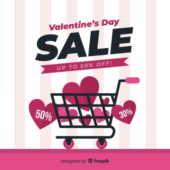 Flat shopping cart valentine sale background Flat shopping cart valentine sale background