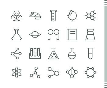 Flat vector icons with a thin line. Set for mobile applications. Chemistry and scientific research 