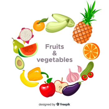 Flat vegetables and fruits background Flat vegetables and fruits background