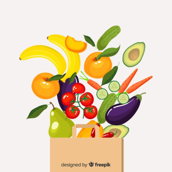 Flat vegetables and fruits background Flat vegetables and fruits background