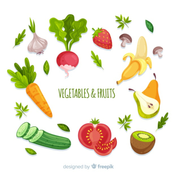 Flat vegetables and fruits background Flat vegetables and fruits background