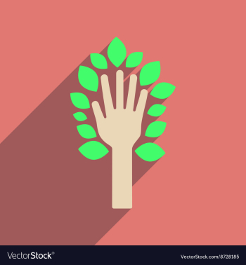 Flat web icon with long shadow leaves hand vector image Flat web icon with long shadow leaves hand vector image