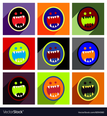 Flat with shadow concept Icon toothy monster vector image Flat with shadow concept Icon toothy monster vector image