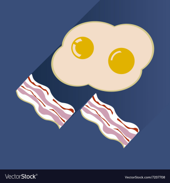 Flat with shadow Icon scrambled eggs and bacon vector image Flat with shadow Icon scrambled eggs and bacon vector image