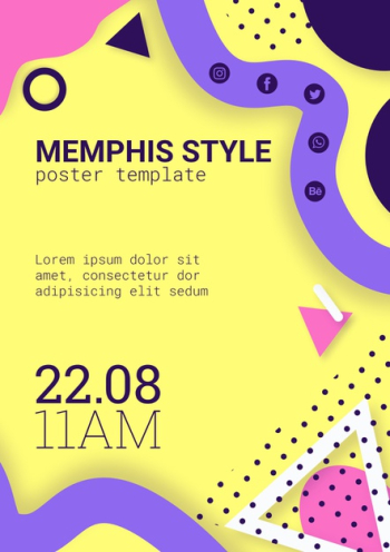 Flat yellow memphis style poster Free Psd