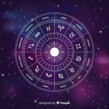 Flat zodiac wheel on galaxy background Flat zodiac wheel on galaxy background