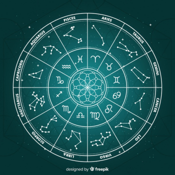 Flat zodiac wheel on galaxy background Flat zodiac wheel on galaxy background