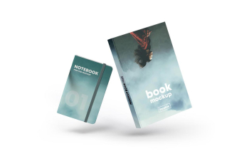 Floating Book Cover & Notebook Free Mockup Floating Book Cover & Notebook Free Mockup