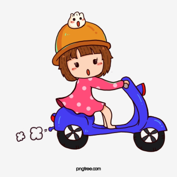 Floating Cartoon Girl Riding A Motorcycle, Cartoon Clipart ...