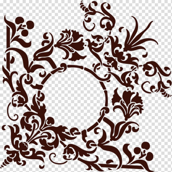 Floral design Stencil, European big black circle flower transparent background PNG clipart