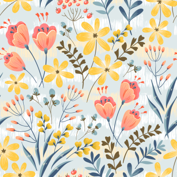 Floral Pattern with Colorful Blooming Flowers Floral Pattern with Colorful Blooming Flowers