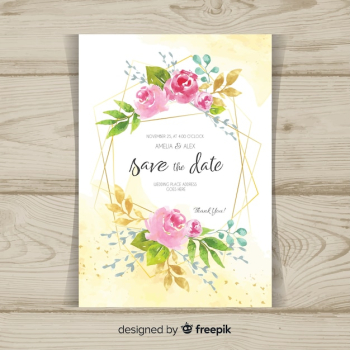 Floral wedding invitation with golden frame Floral wedding invitation with golden frame
