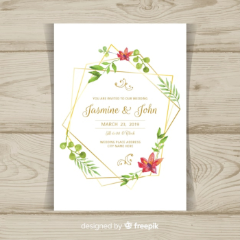 Floral wedding invitation with golden frame Floral wedding invitation with golden frame